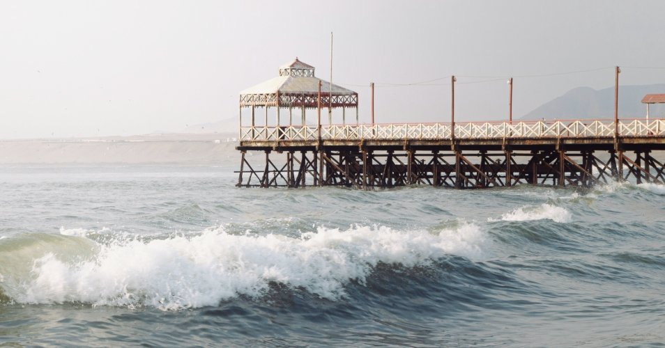 Huanchaco is a popular beach in the seaside resort city of Huanchaco in province of Trujillo, Peru.