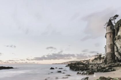 The Victoria Beach Pirate Tower is a historic 60 ft (18 m) tower in Victoria Beach in Laguna Beach, California , United States.