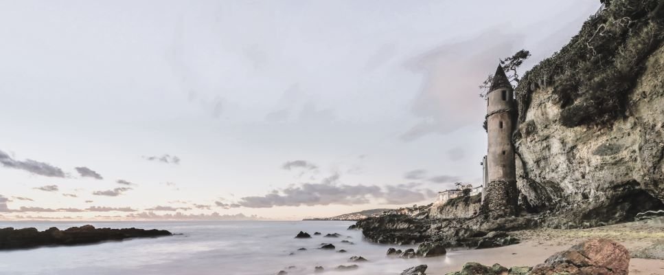 The Victoria Beach Pirate Tower is a historic 60 ft (18 m) tower in Victoria Beach in Laguna Beach, California , United States.